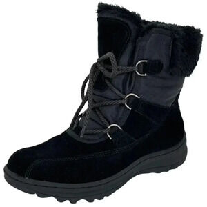 Baretraps Aero Black Leather Faux Fur Medium Width Lace Up Womens Ankle Boots